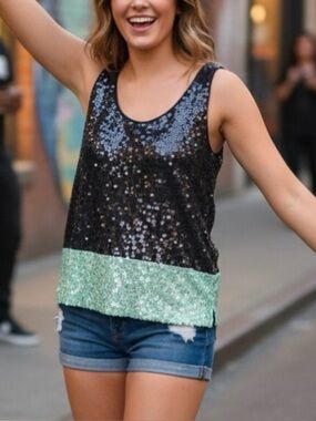 J. Crew Navy & Aqua Sequin Tank